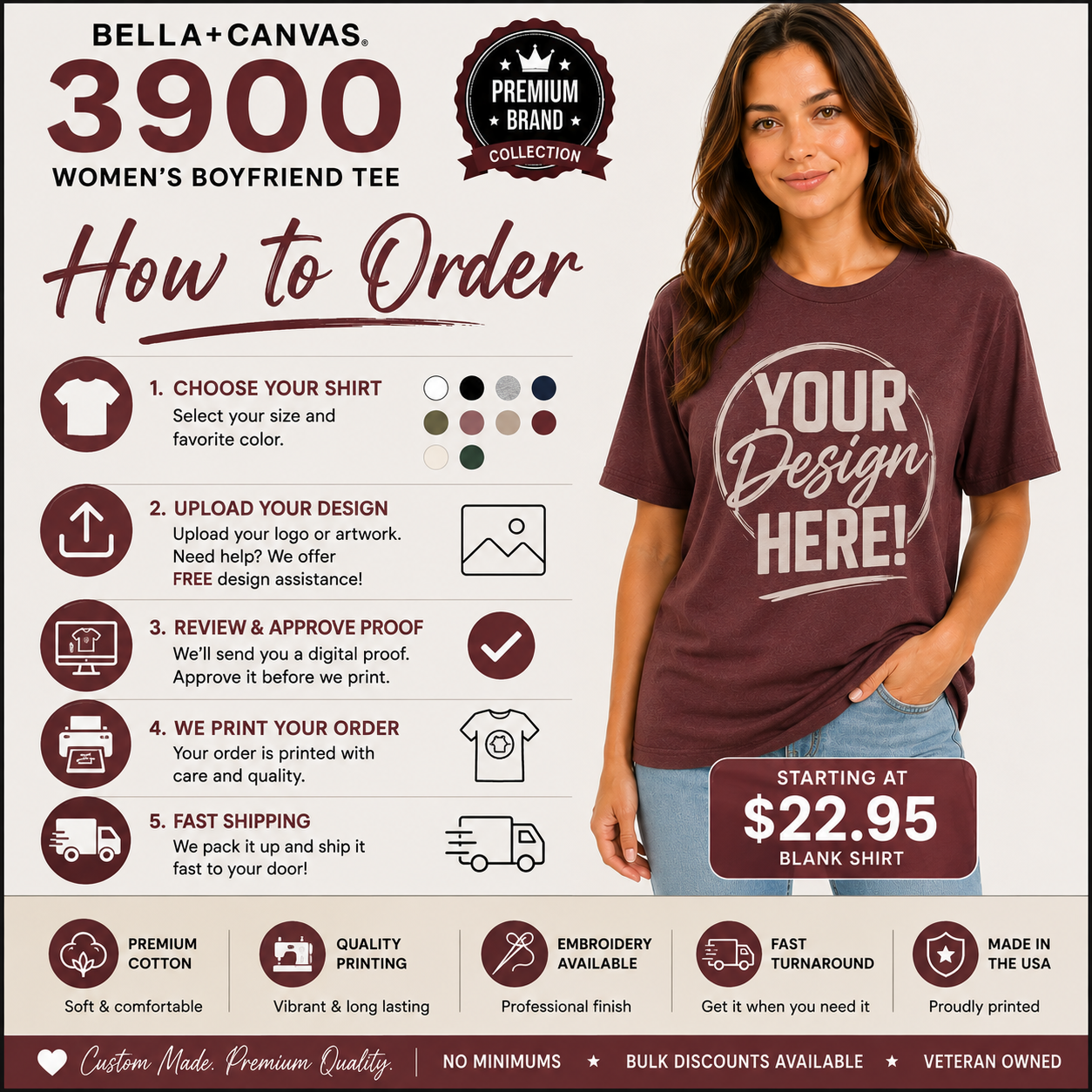 Custom Women's Boyfriend Tee | Cotton T-Shirt (3900)