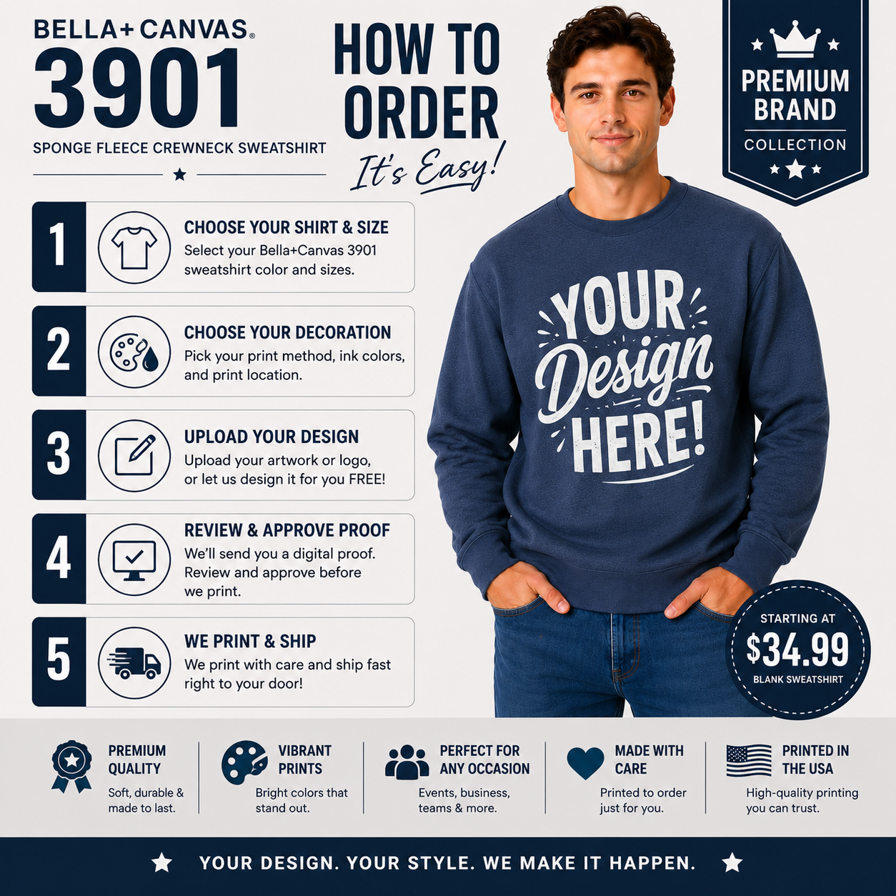 Bella + Canvas Adult Unisex Sponge Fleece Crewneck Sweatshirt (3901)