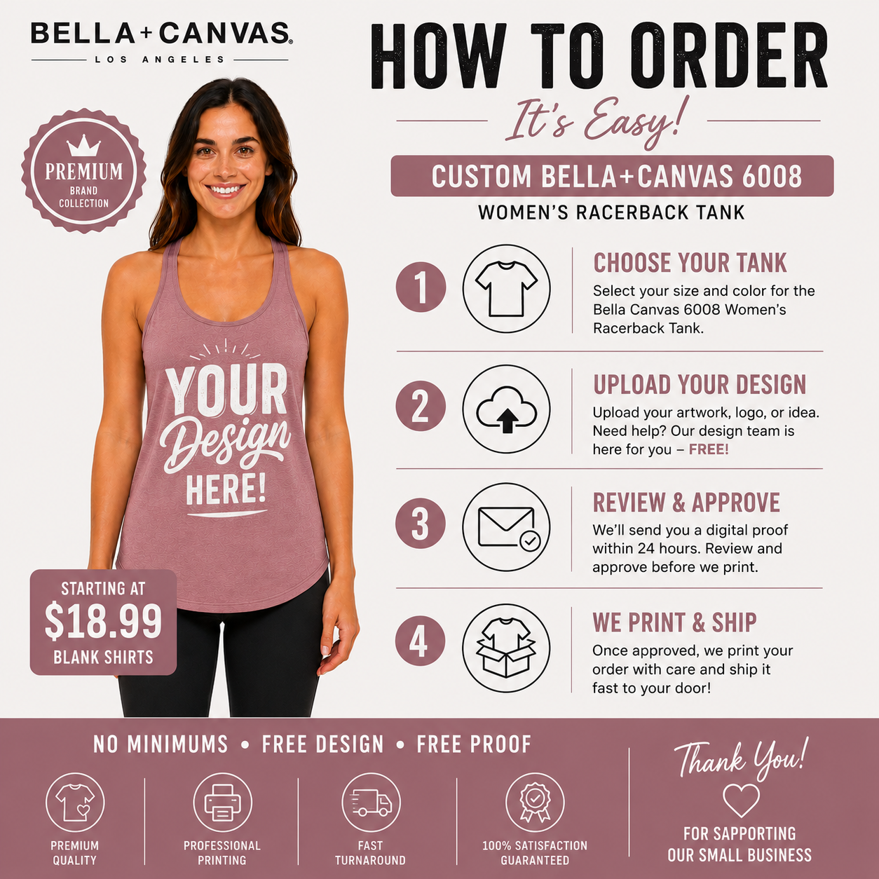 Bella + Canvas  Women's Racerback Tank | Airlume Cotton Flowy Tank Top (6008)