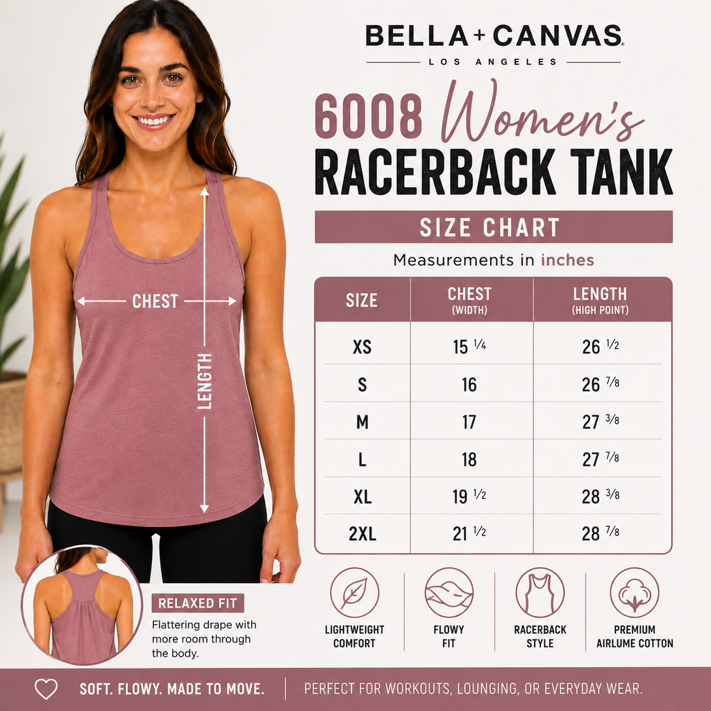 Bella + Canvas  Women's Racerback Tank | Airlume Cotton Flowy Tank Top (6008)