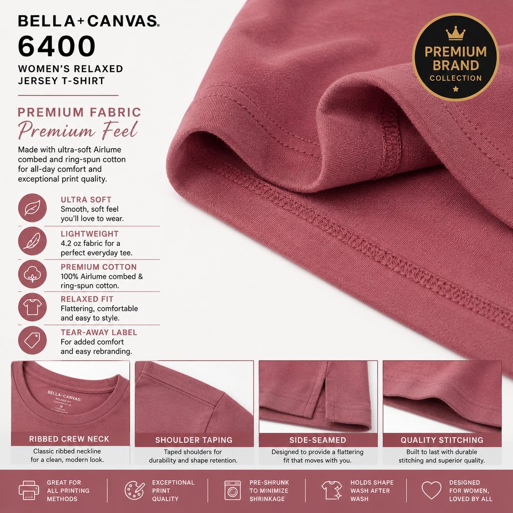 Bella + Canvas Women's Relaxed Jersey T-Shirt | Airlume Cotton Tee (6400)