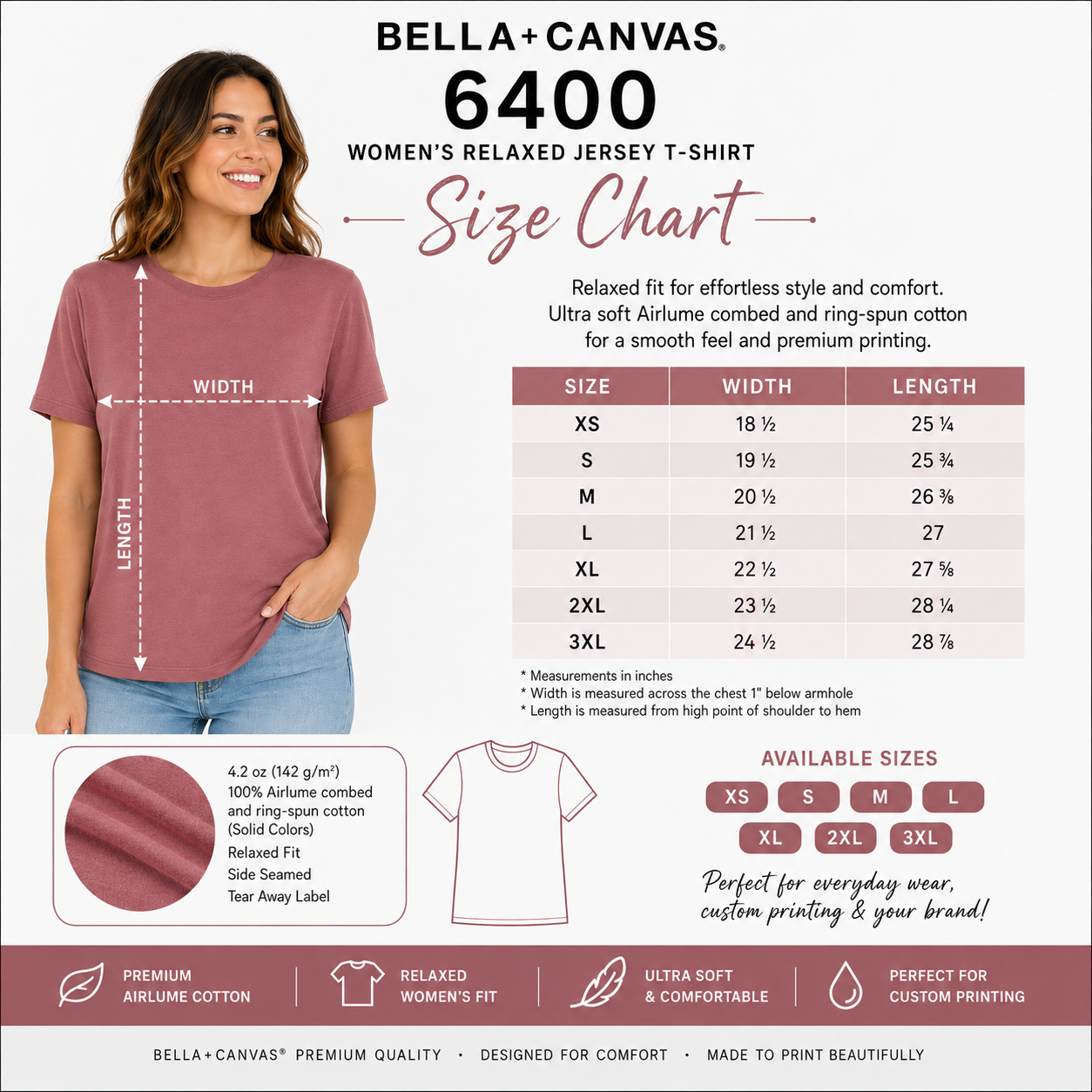 Bella + Canvas Women's Relaxed Jersey T-Shirt | Airlume Cotton Tee (6400)