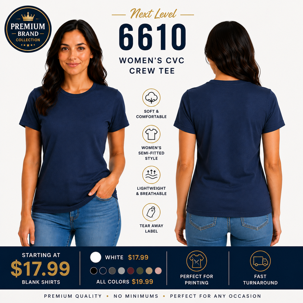 Next Level Women's CVC Crew Tee  | Soft Cotton Blend (NL6610)