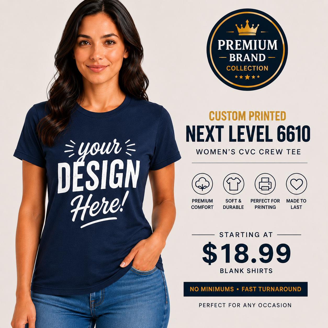 Next Level Women's CVC Crew Tee  | Soft Cotton Blend (NL6610)