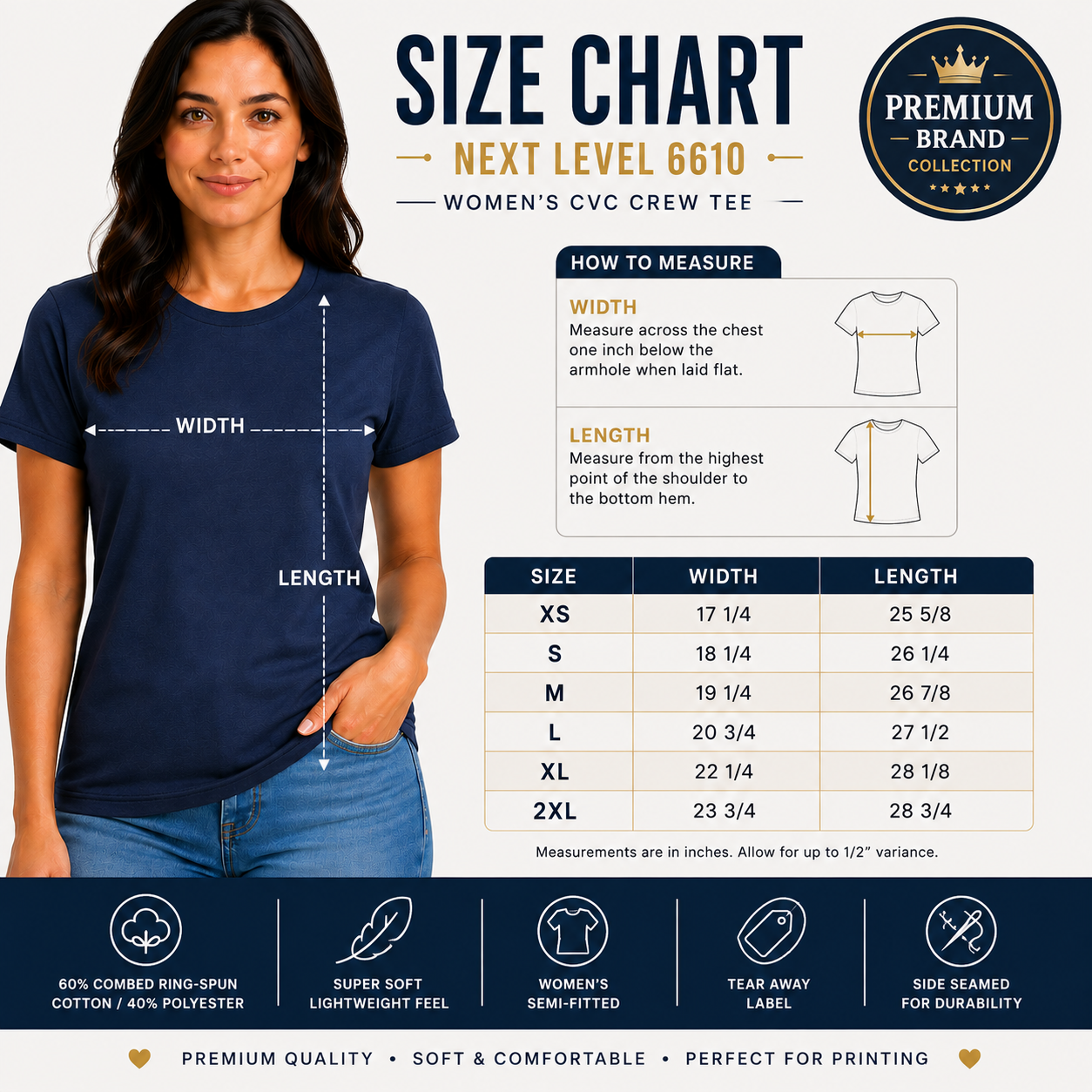 Next Level Women's CVC Crew Tee  | Soft Cotton Blend (NL6610)