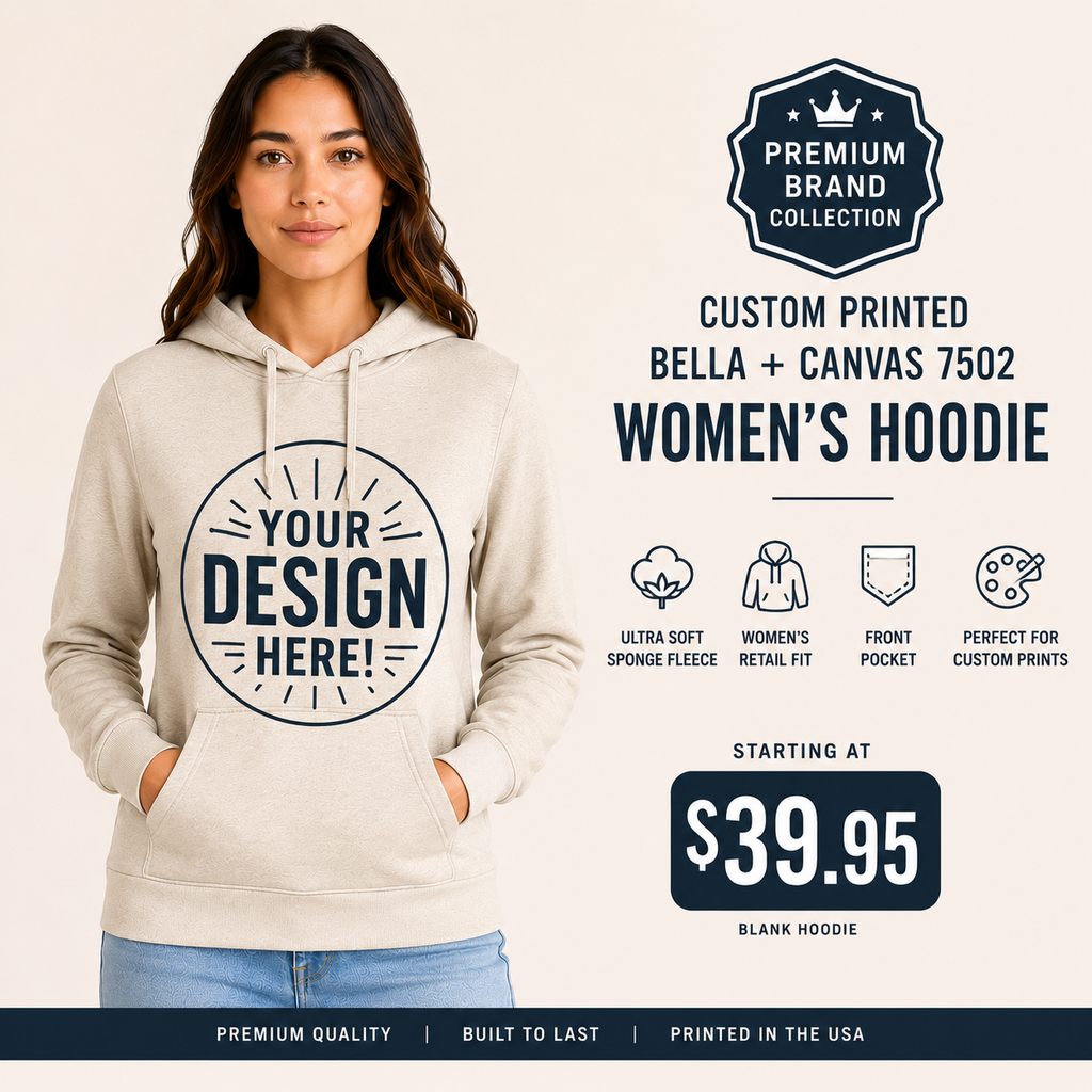Bella + Canvas  Women's Sponge Fleece Hoodie | Premium Pullover Hoodie (7502W)
