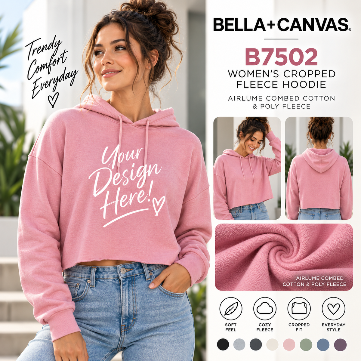 Bella + Canvas  Women's Cropped Fleece Hoodie (B7502)