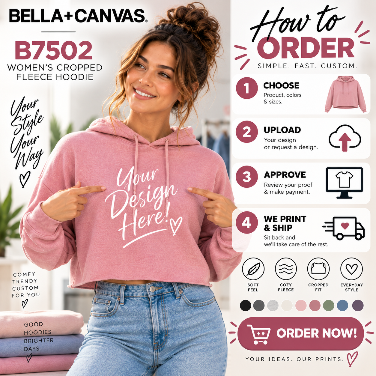 Bella + Canvas  Women's Cropped Fleece Hoodie (B7502)
