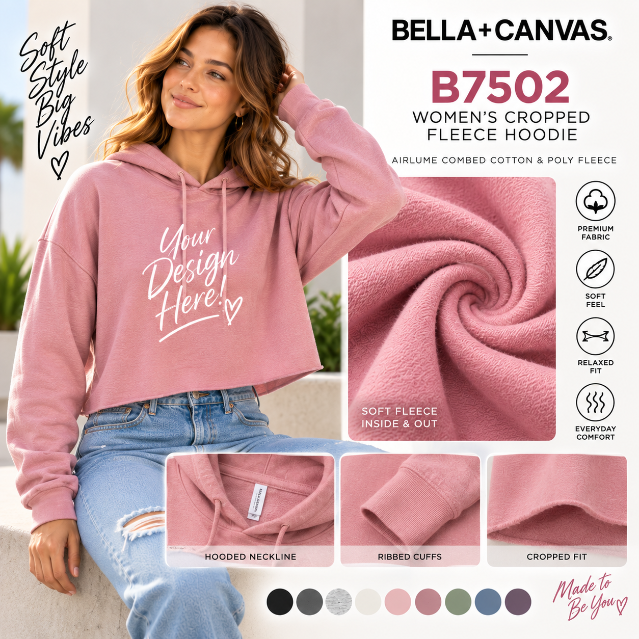Bella + Canvas  Women's Cropped Fleece Hoodie (B7502)