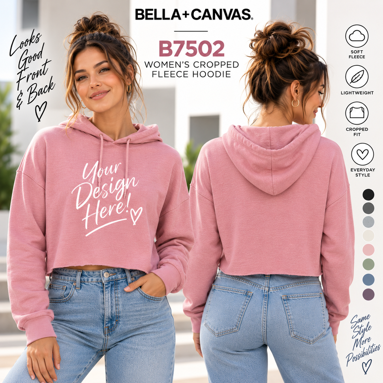 Bella + Canvas  Women's Cropped Fleece Hoodie (B7502)