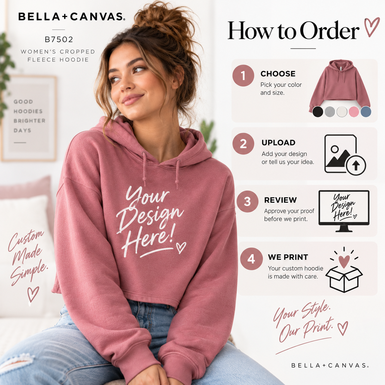 Bella + Canvas  Women's Cropped Fleece Hoodie (B7502)