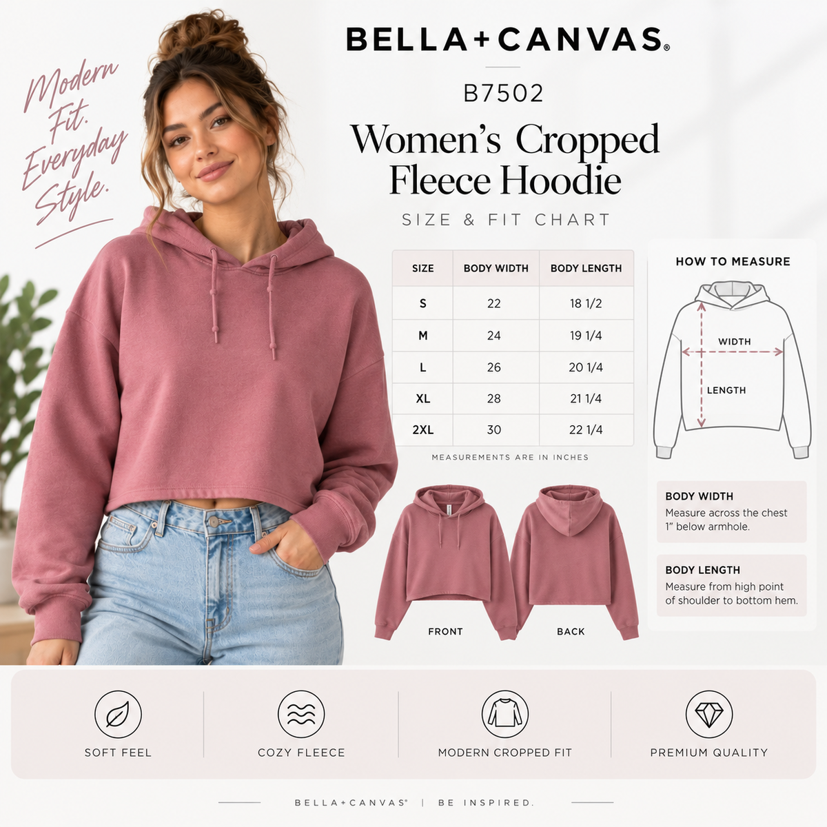 Bella + Canvas  Women's Cropped Fleece Hoodie (B7502)