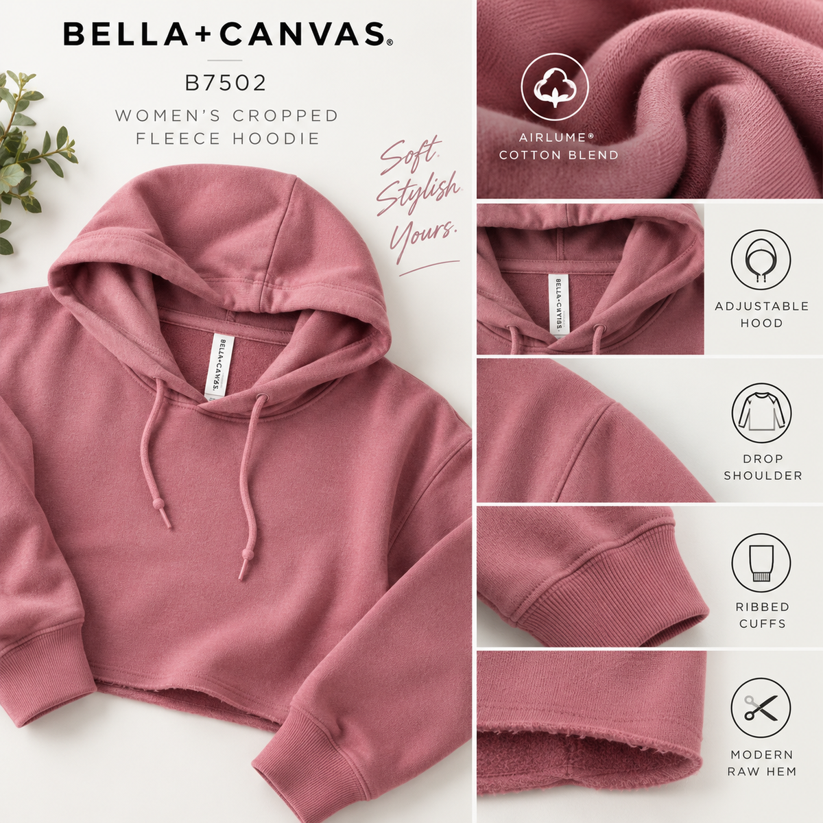 Bella + Canvas  Women's Cropped Fleece Hoodie (B7502)