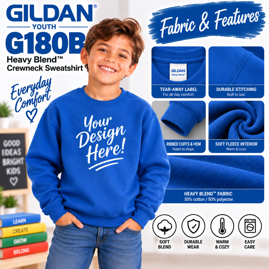 Gildan Youth Heavy Blend Crewneck Sweatshirt (G180B)