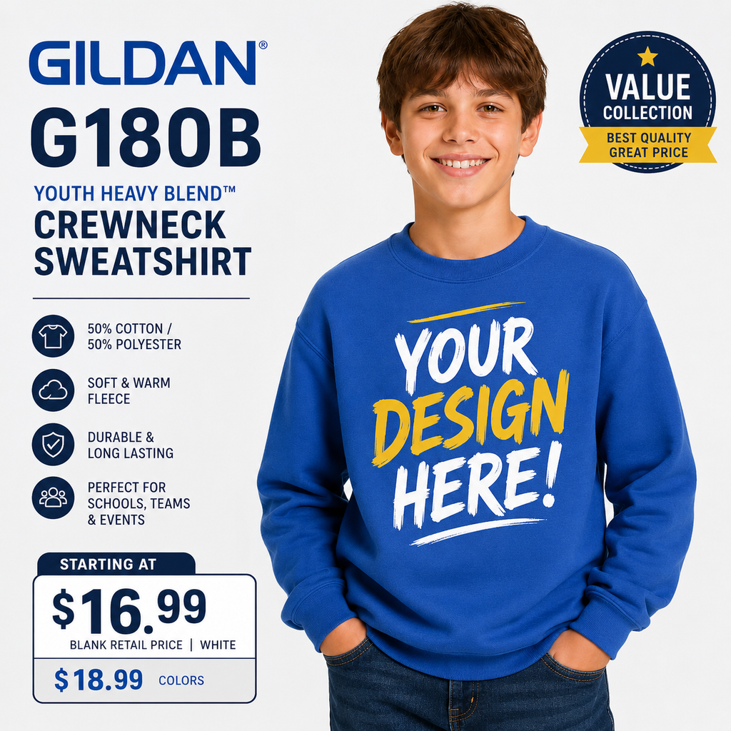 Gildan Youth Heavy Blend Crewneck Sweatshirt (G180B)