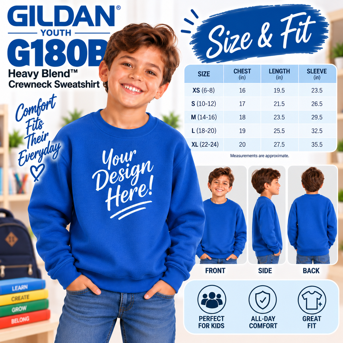 Gildan Youth Heavy Blend Crewneck Sweatshirt (G180B)