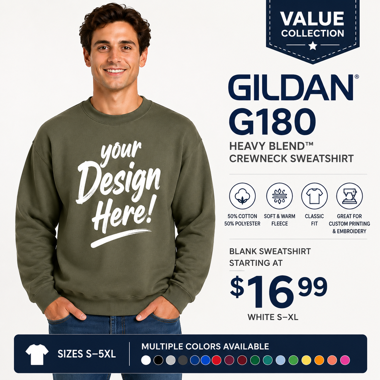Gildan Unisex Heavy Blend™ Crewneck Sweatshirt (G180)