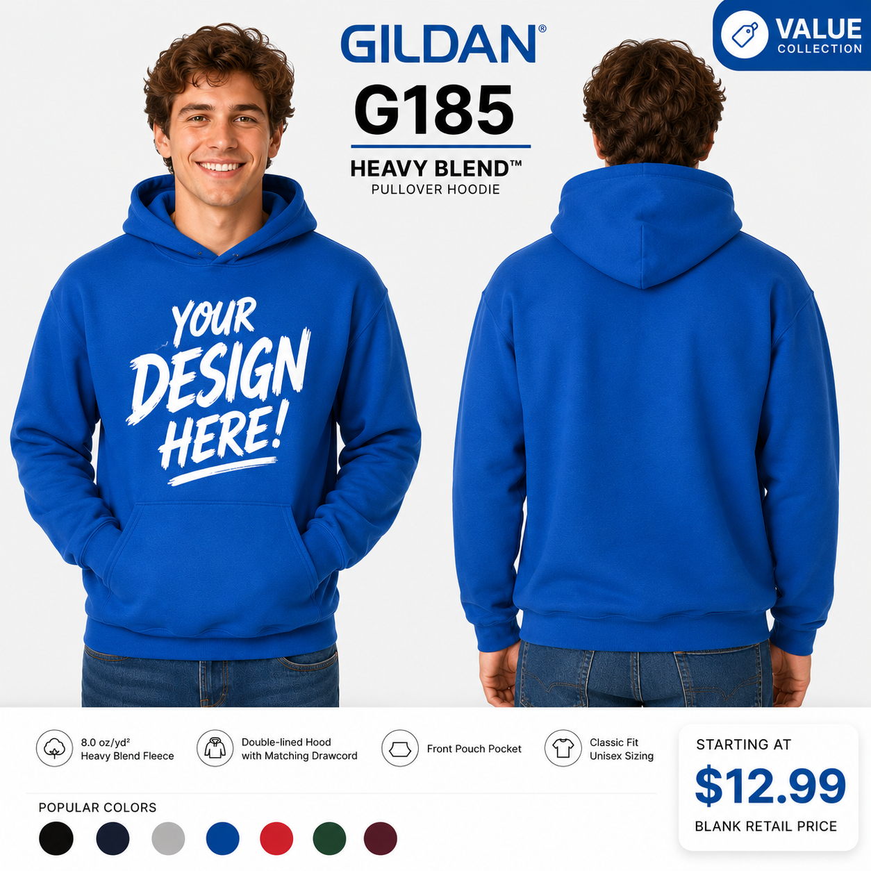 Gildan Unisex Heavy Blend™ Hooded Sweatshirt (G185)