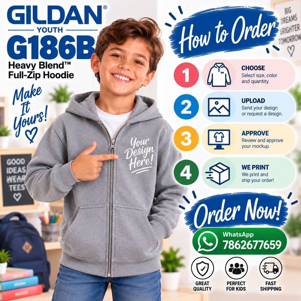 Gildan Youth Heavy Blend™ Full-Zip Hoodie (G186B)