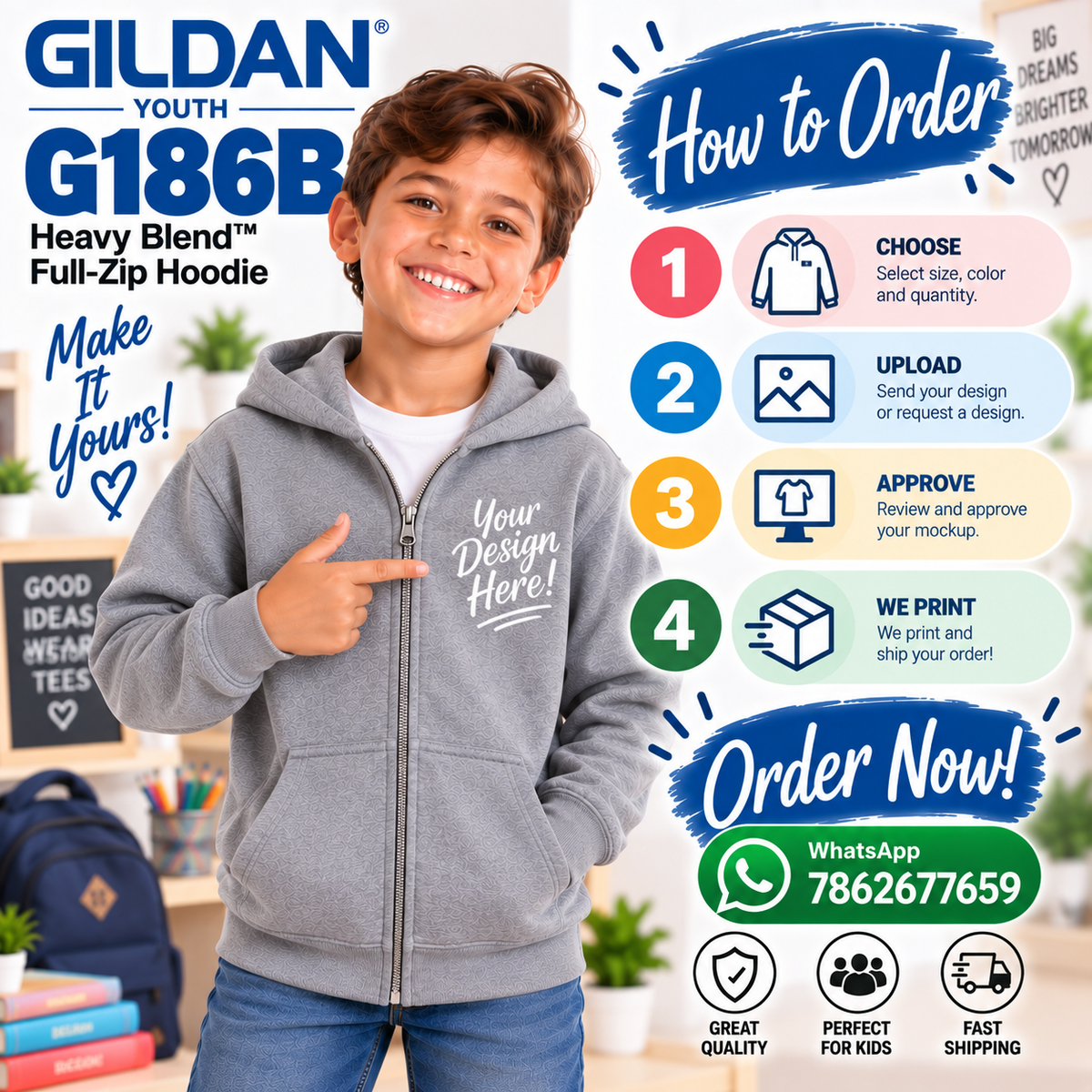 Gildan Youth Heavy Blend™ Full-Zip Hoodie (G186B)