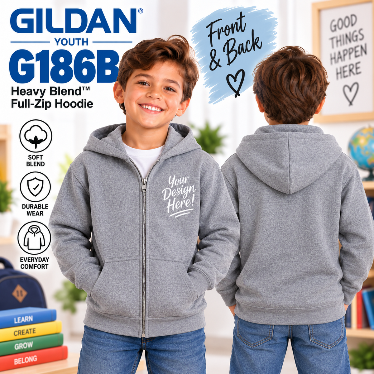 Gildan Youth Heavy Blend™ Full-Zip Hoodie (G186B)