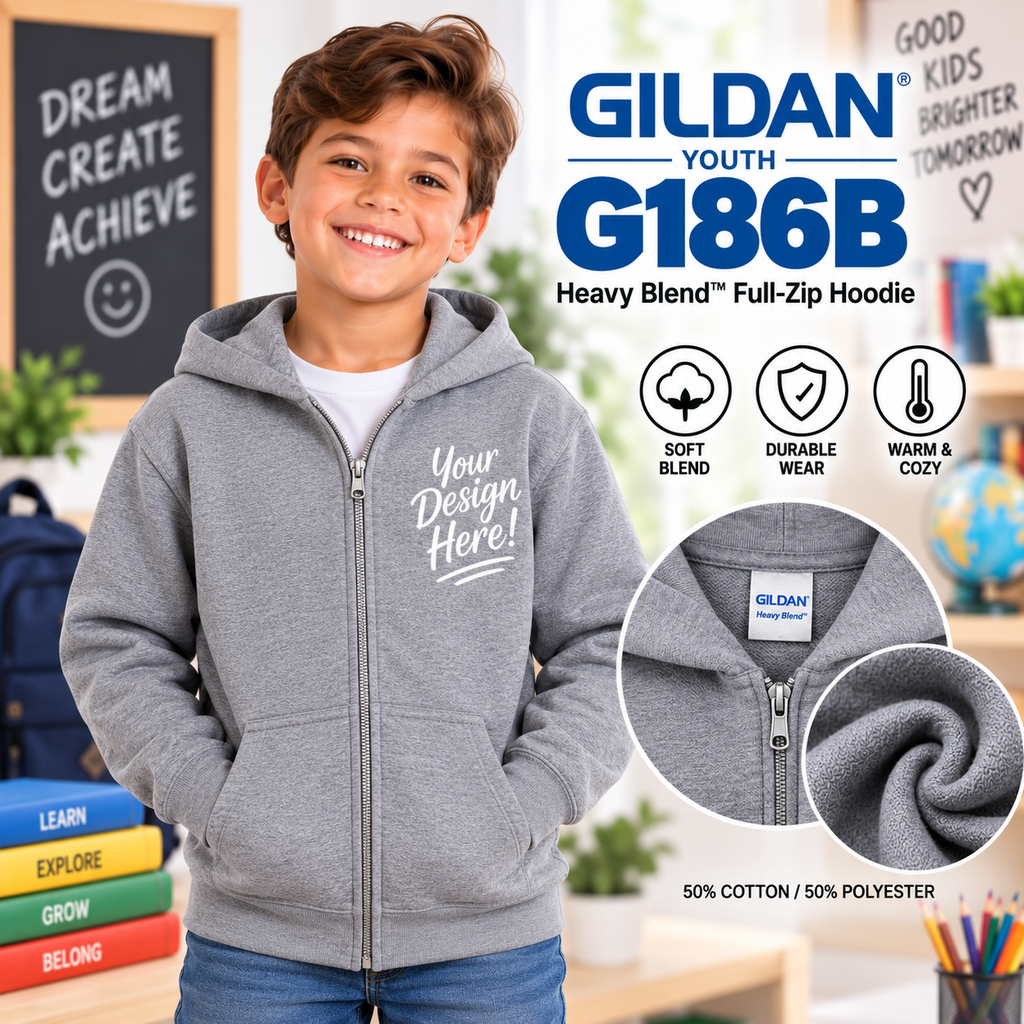 Gildan Youth Heavy Blend™ Full-Zip Hoodie (G186B)