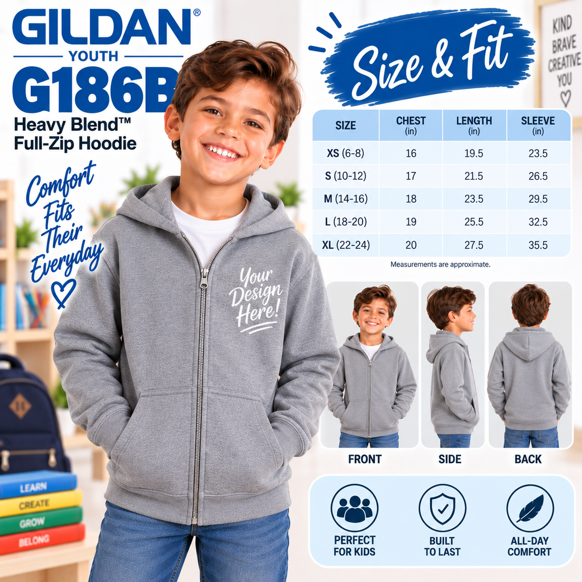 Gildan Youth Heavy Blend™ Full-Zip Hoodie (G186B)