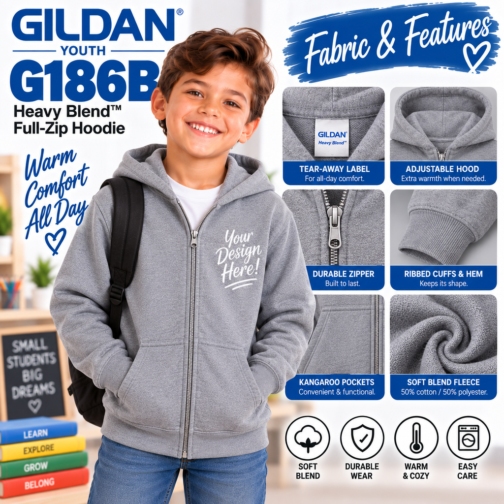 Gildan Youth Heavy Blend™ Full-Zip Hoodie (G186B)