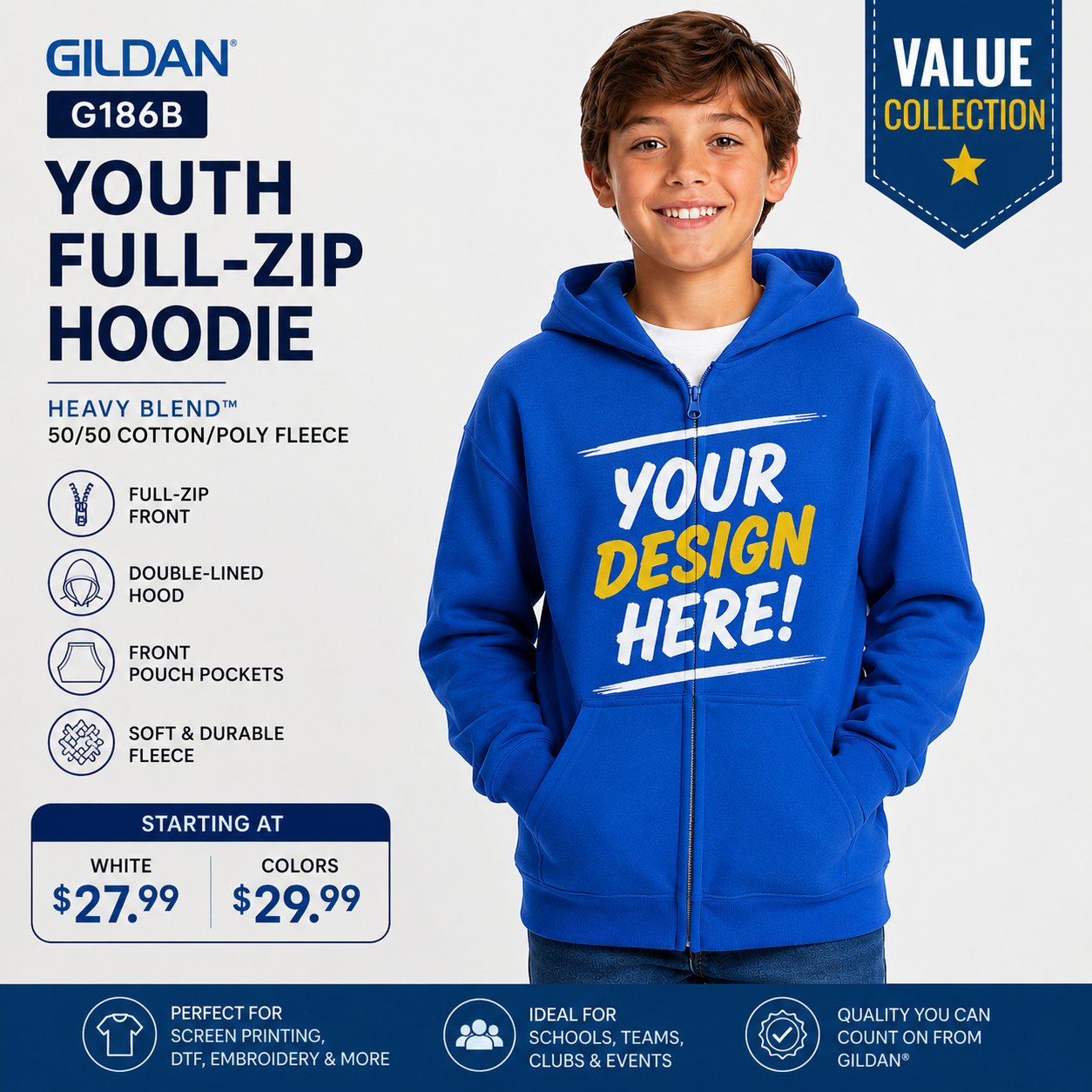 Gildan Youth Heavy Blend™ Full-Zip Hoodie (G186B)
