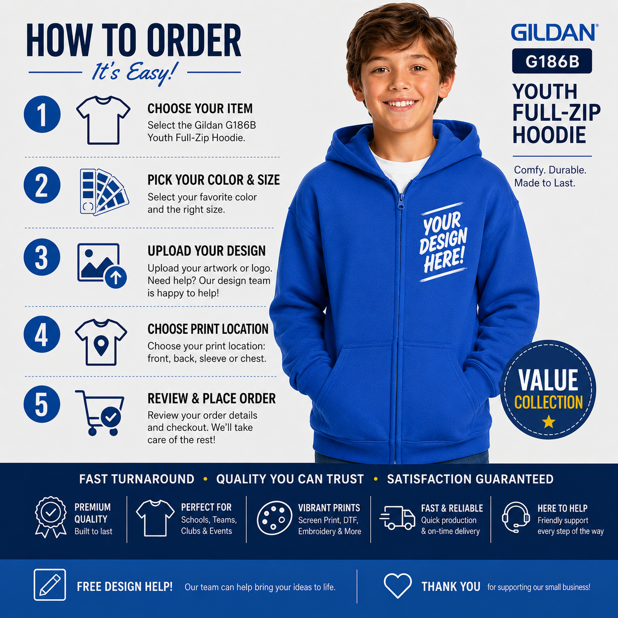 Gildan Youth Heavy Blend™ Full-Zip Hoodie (G186B)