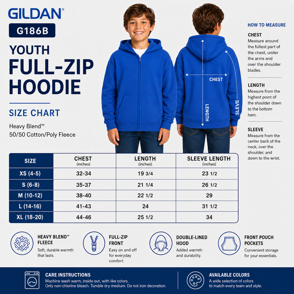 Gildan Youth Heavy Blend™ Full-Zip Hoodie (G186B)