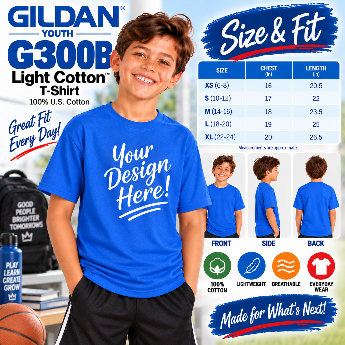 Gildan Youth Light Cotton T-Shirt (G300B)