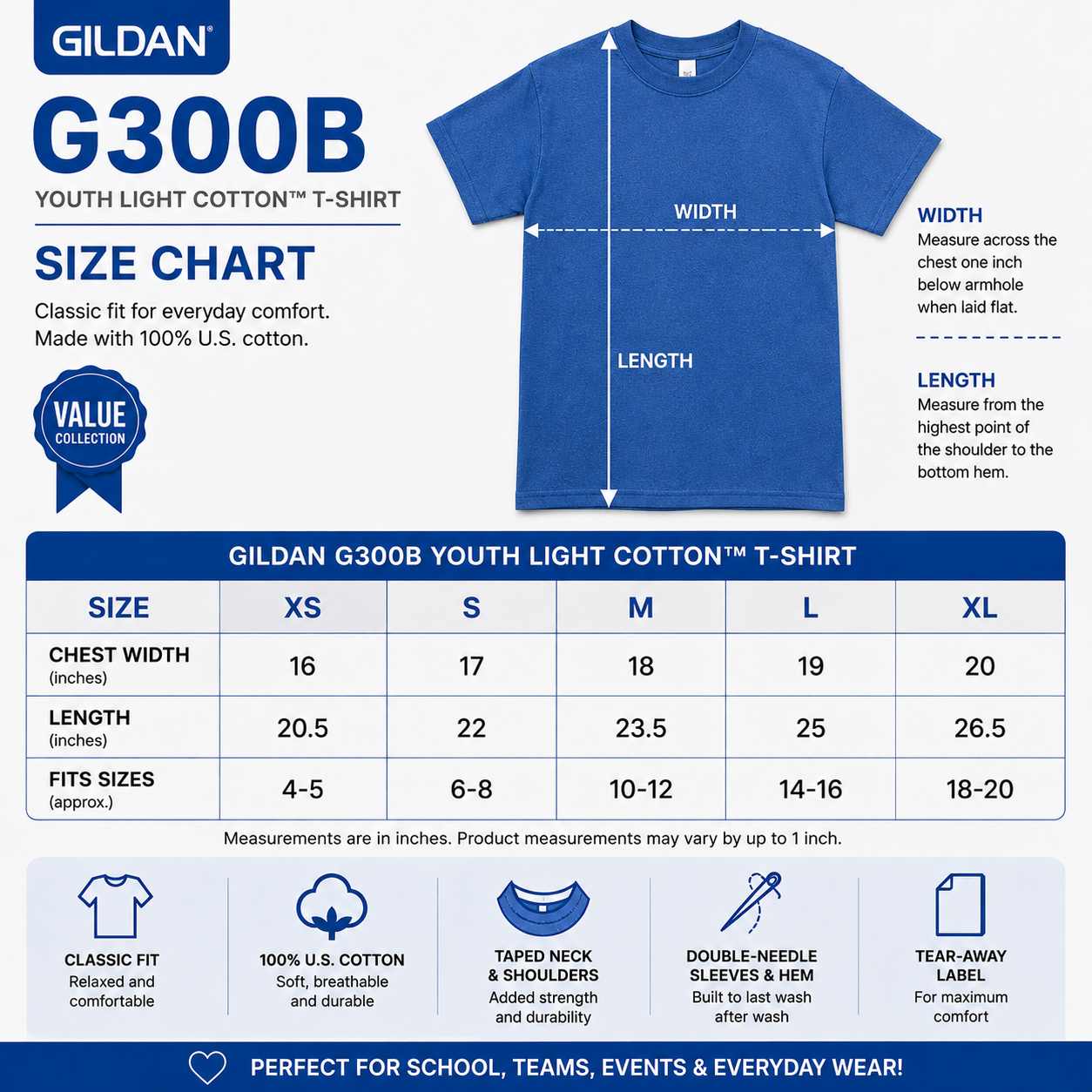 Gildan Youth Light Cotton T-Shirt (G300B)