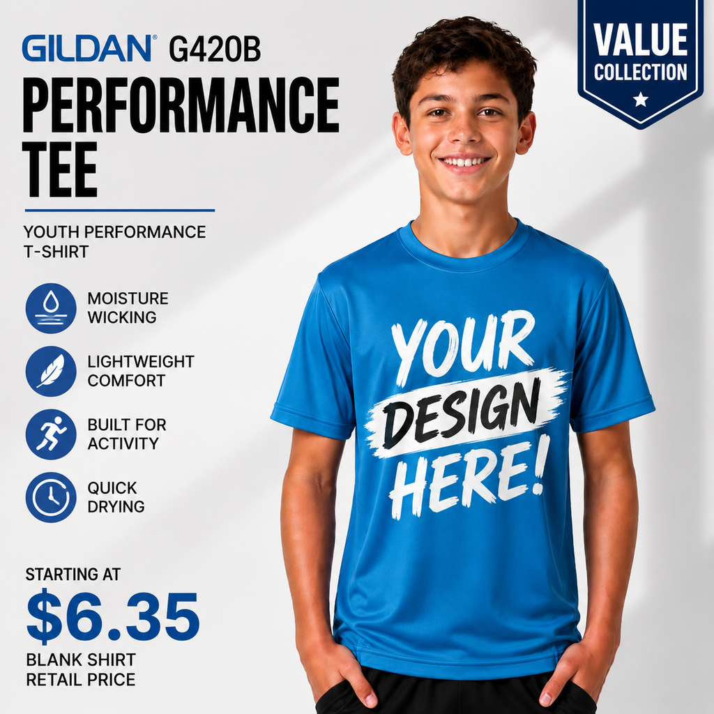 Gildan Youth Performance® 100% Polyester T-Shirt | Moisture-Wicking Athletic Tee (G420B)