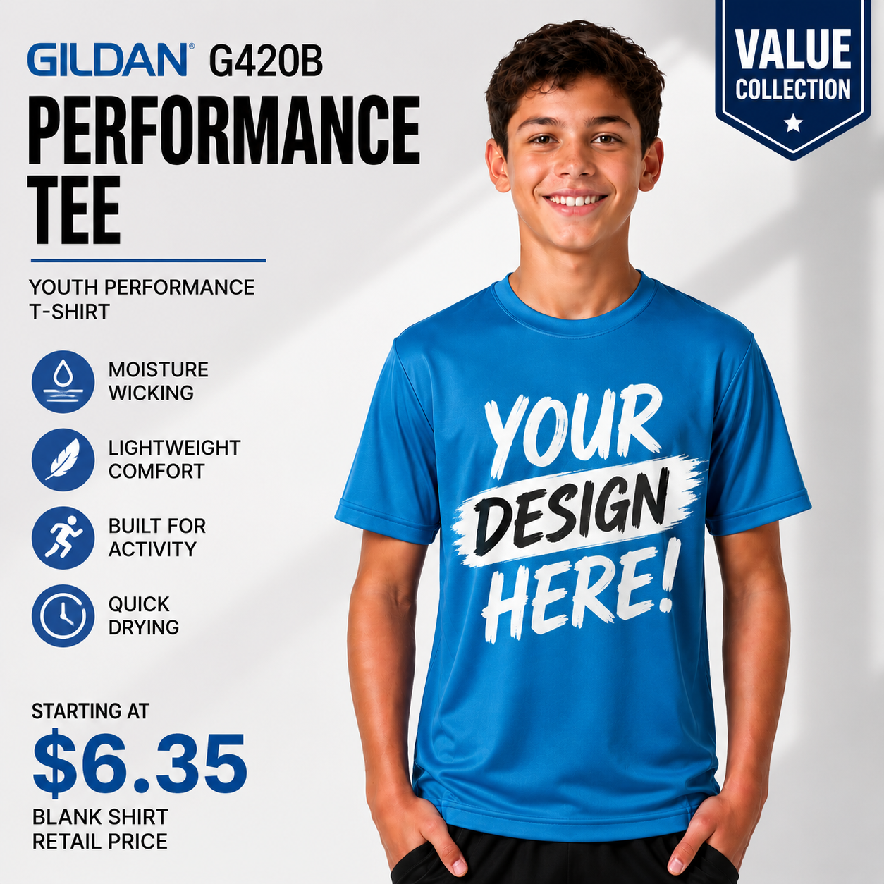 Gildan Youth Performance® 100% Polyester T-Shirt | Moisture-Wicking Athletic Tee (G420B)