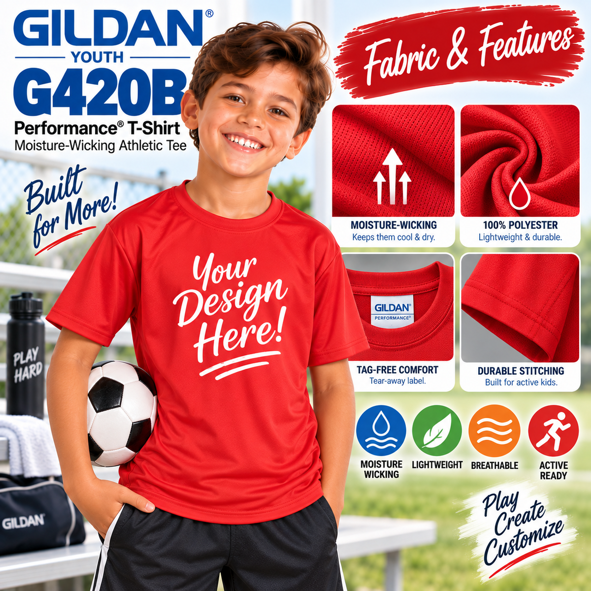 Gildan Youth Performance® 100% Polyester T-Shirt | Moisture-Wicking Athletic Tee (G420B)