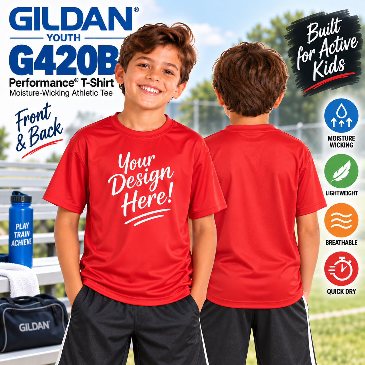 Gildan Youth Performance® 100% Polyester T-Shirt | Moisture-Wicking Athletic Tee (G420B)