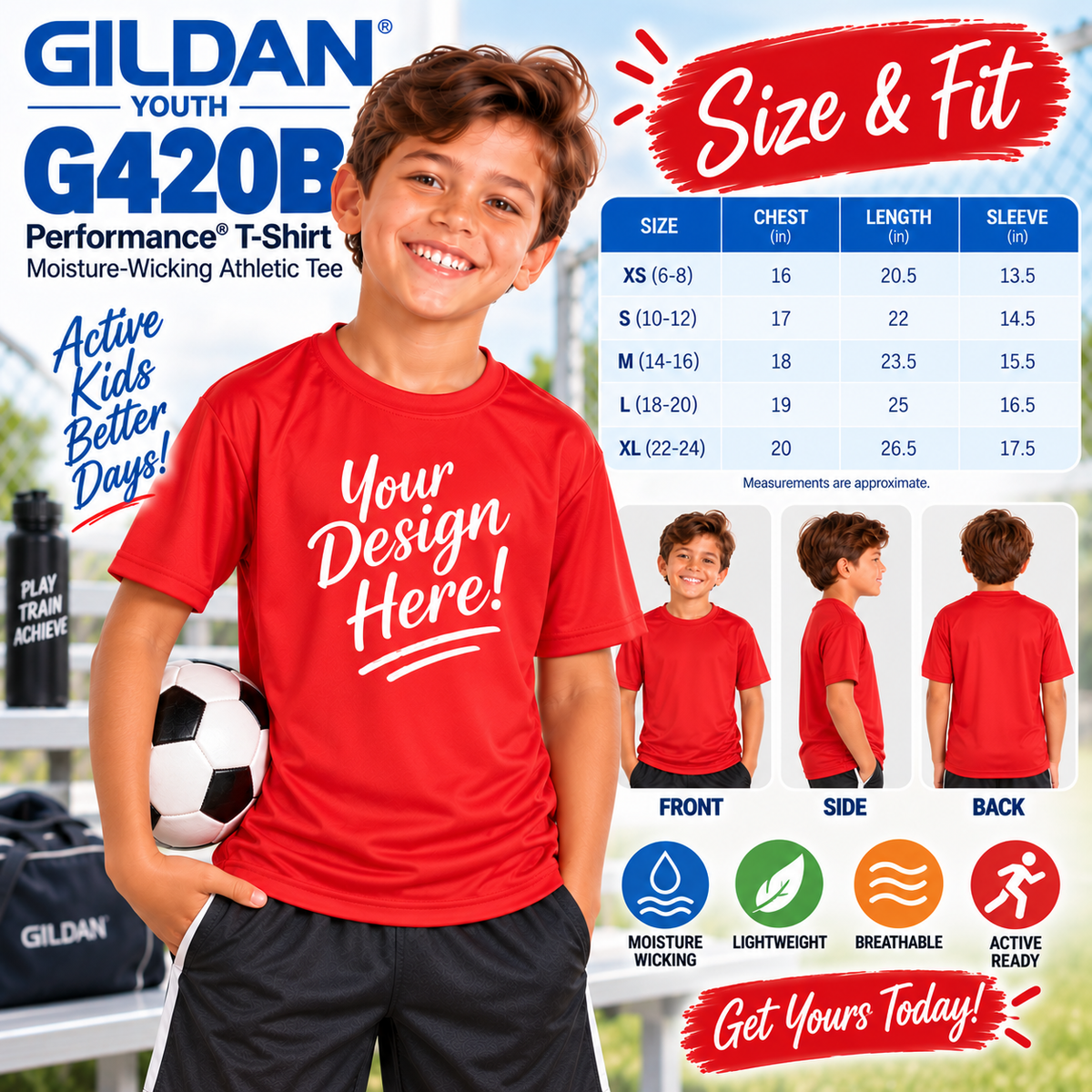 Gildan Youth Performance® 100% Polyester T-Shirt | Moisture-Wicking Athletic Tee (G420B)
