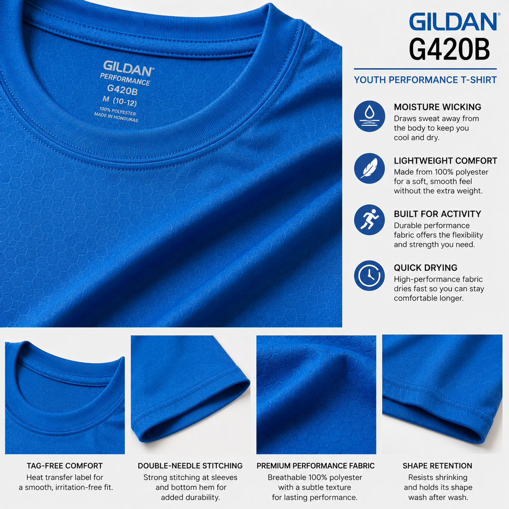 Gildan Youth Performance® 100% Polyester T-Shirt | Moisture-Wicking Athletic Tee (G420B)