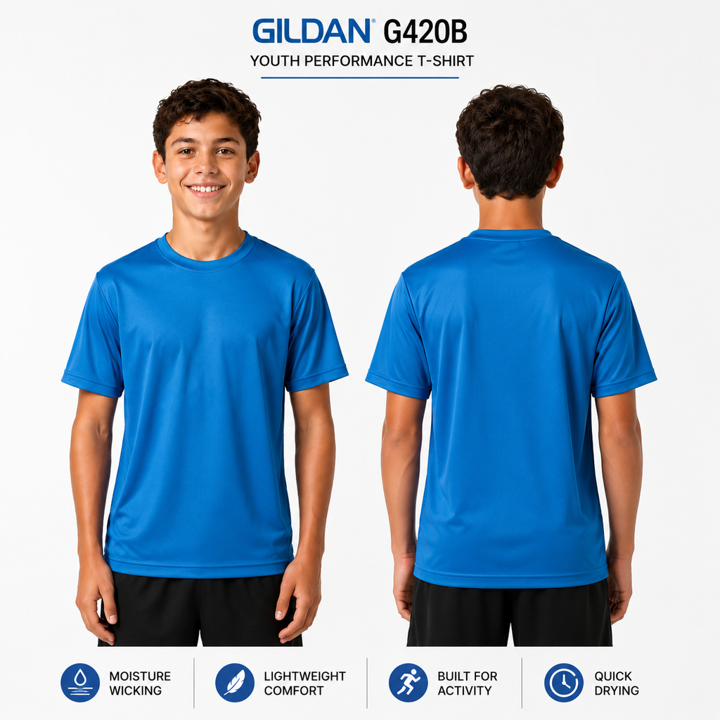Gildan Youth Performance® 100% Polyester T-Shirt | Moisture-Wicking Athletic Tee (G420B)