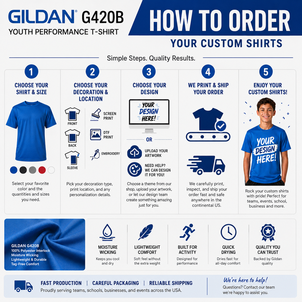 Gildan Youth Performance® 100% Polyester T-Shirt | Moisture-Wicking Athletic Tee (G420B)