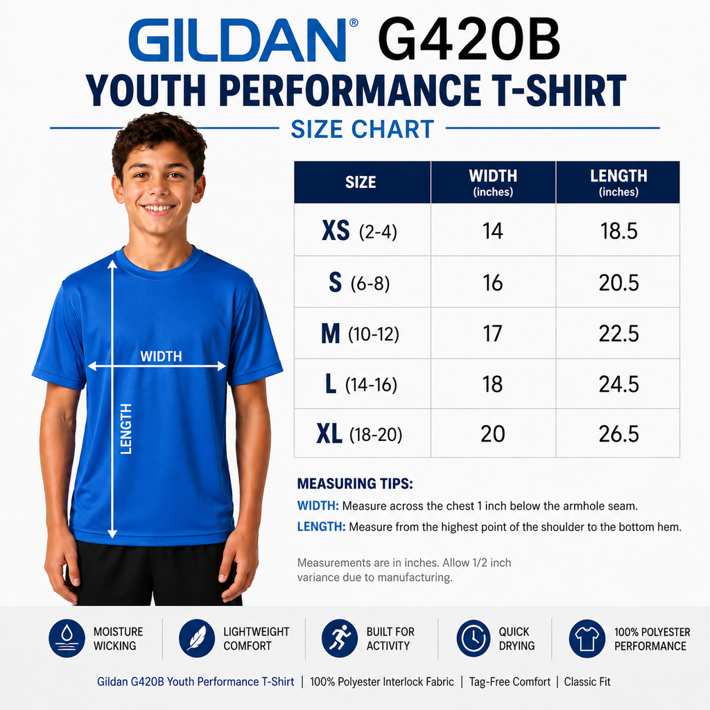 Gildan Youth Performance® 100% Polyester T-Shirt | Moisture-Wicking Athletic Tee (G420B)