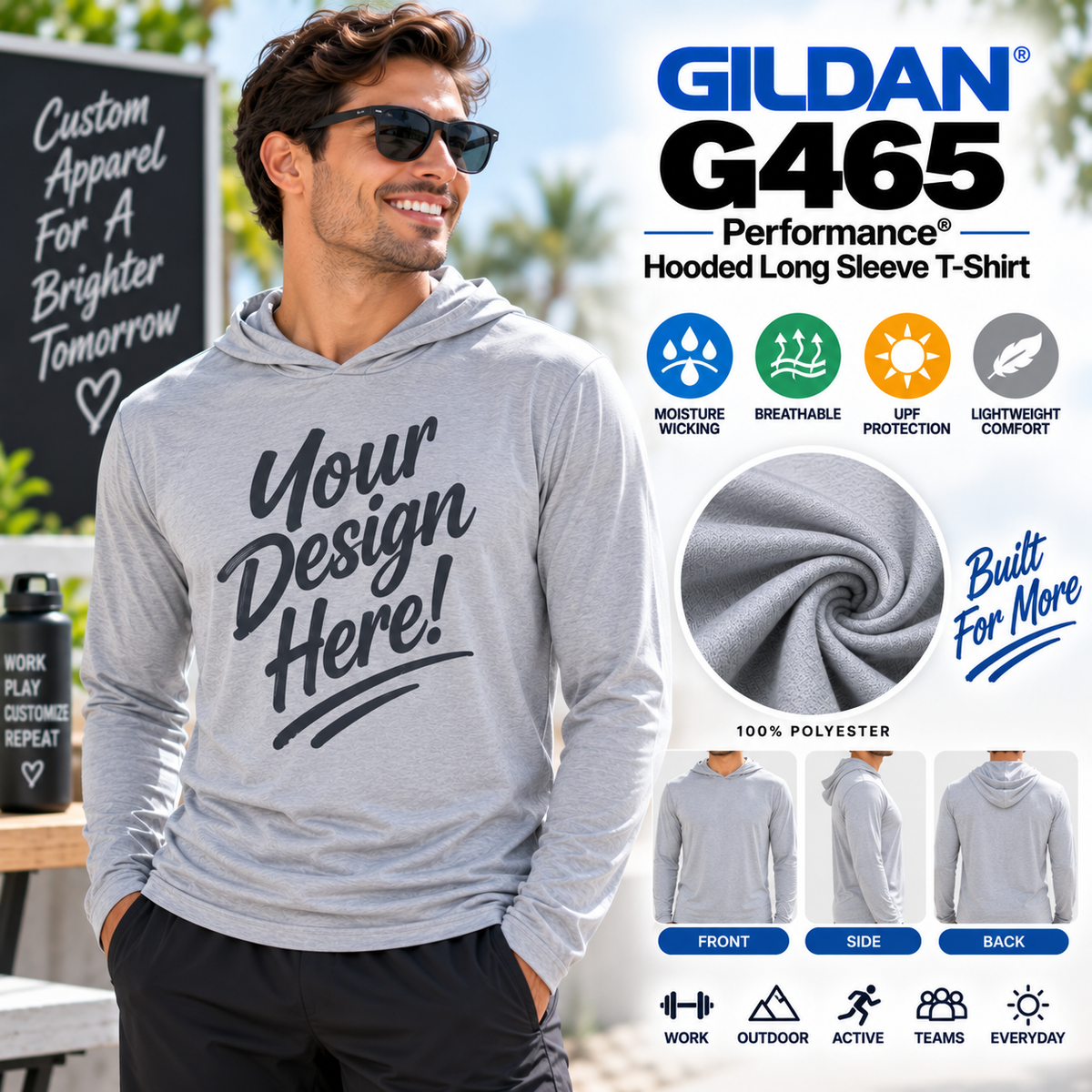 Gildan Adult Unisex Performance® Hooded Long Sleeve T-Shirt (G465)