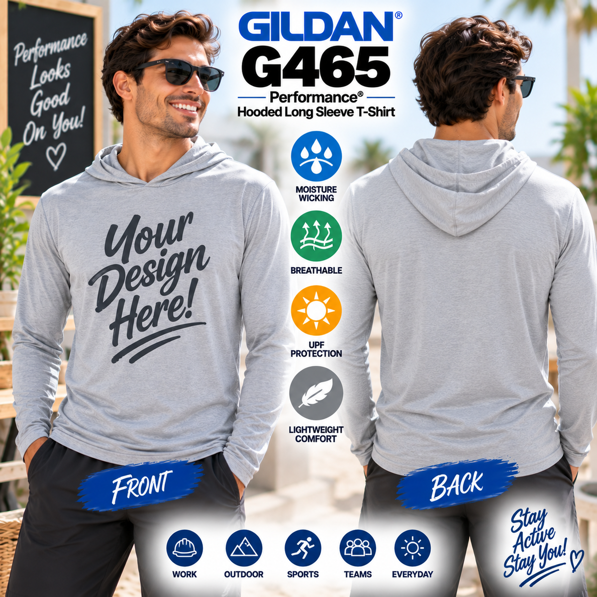 Gildan Adult Unisex Performance® Hooded Long Sleeve T-Shirt (G465)