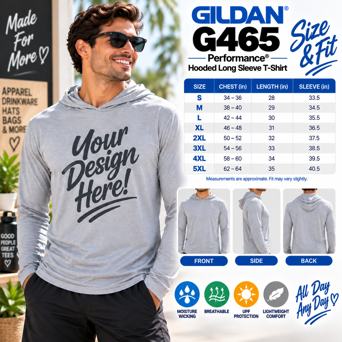 Gildan Adult Unisex Performance® Hooded Long Sleeve T-Shirt (G465)