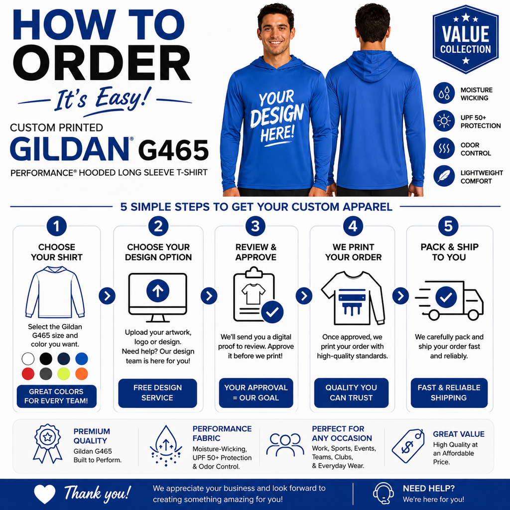 Gildan Adult Unisex Performance® Hooded Long Sleeve T-Shirt (G465)