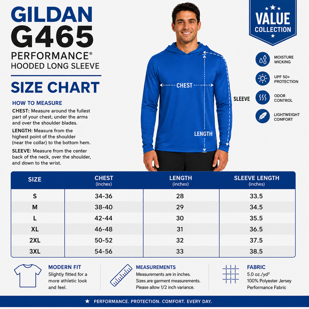 Gildan Adult Unisex Performance® Hooded Long Sleeve T-Shirt (G465)