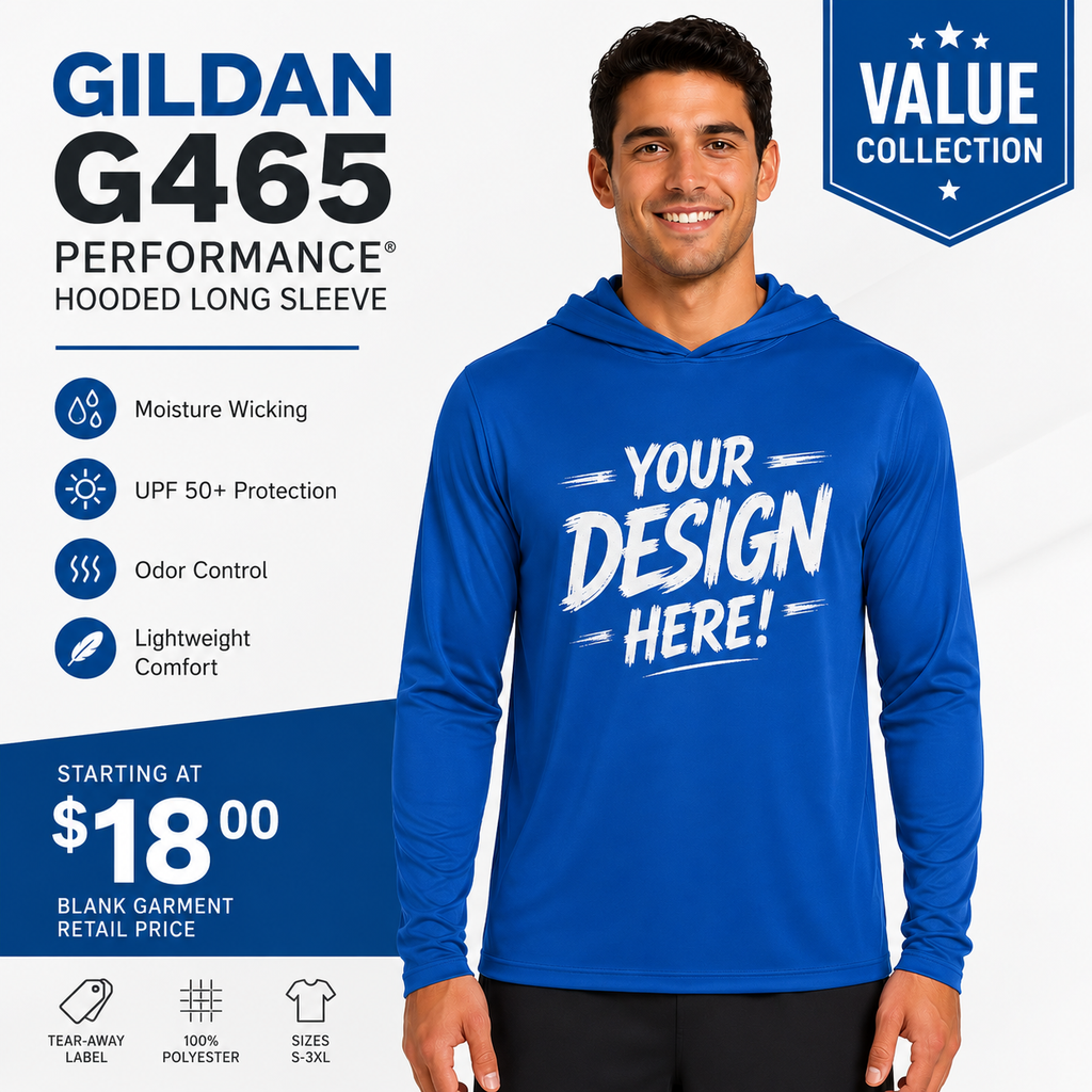 Gildan Adult Unisex Performance® Hooded Long Sleeve T-Shirt (G465)
