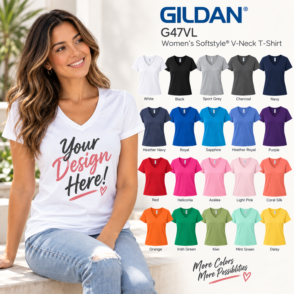 Gildan  Women's Softstyle® V-Neck T-Shirt (G47VL)