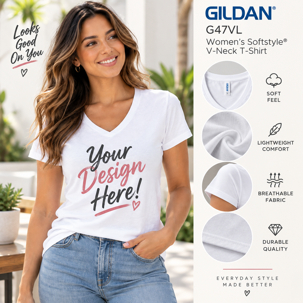 Gildan  Women's Softstyle® V-Neck T-Shirt (G47VL)